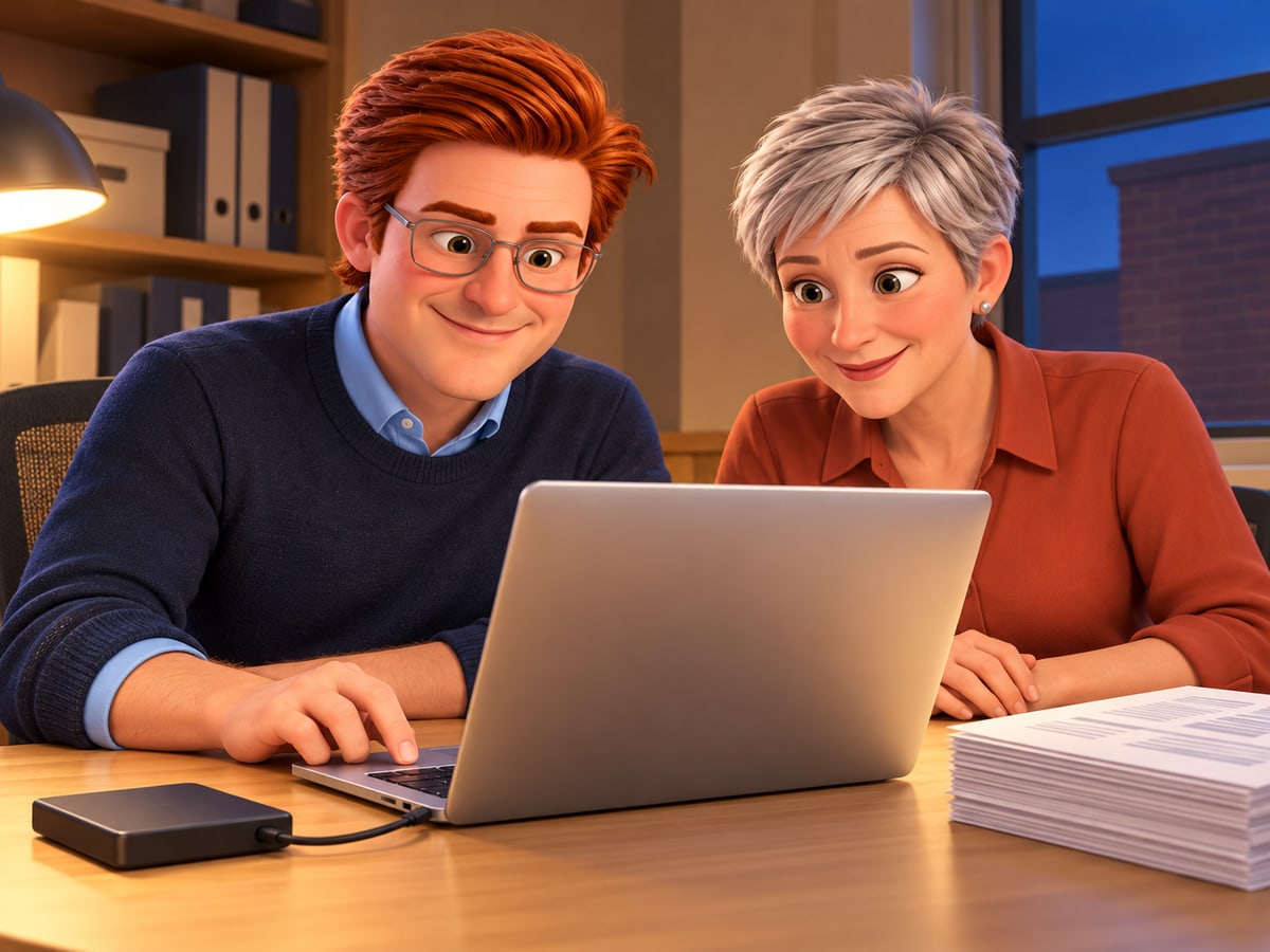 Jack helps an accountant check a recovered working file during an evening support session
